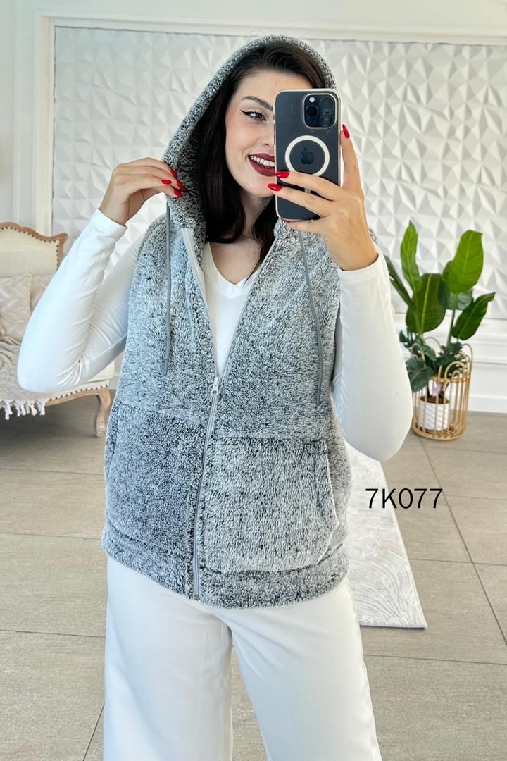 Kapşonlu Peluş Yelek
