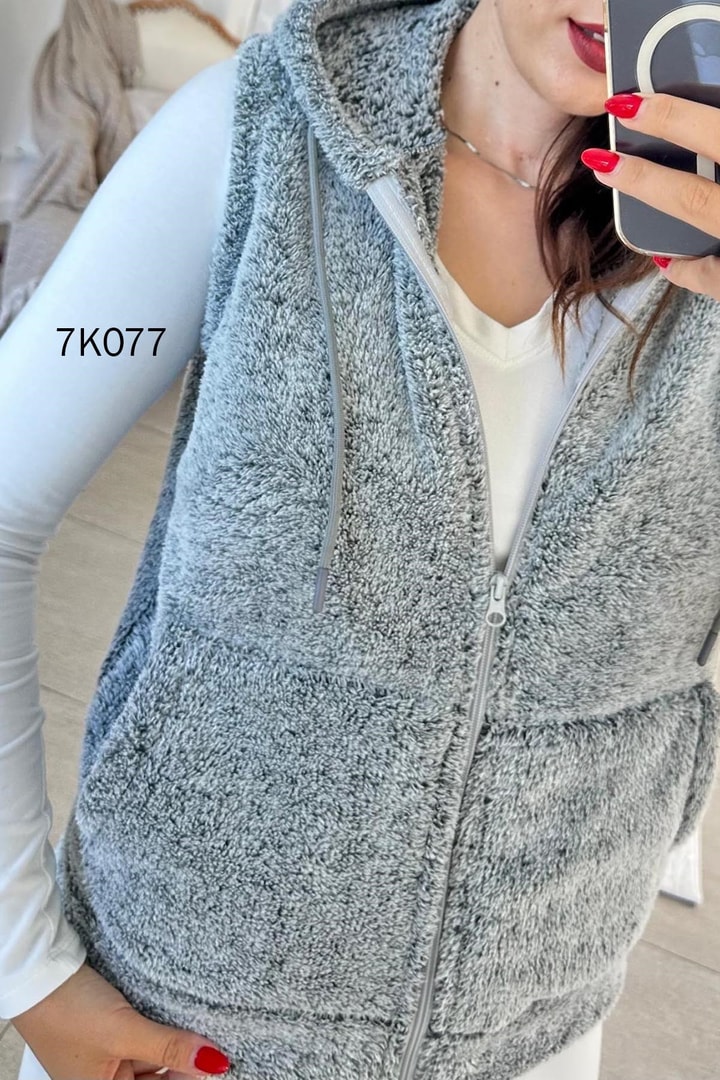 Kapşonlu Peluş Yelek