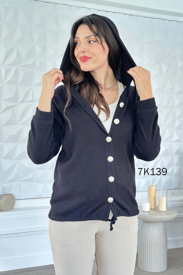 Kapşonlu Selanik Örme Triko Hırka