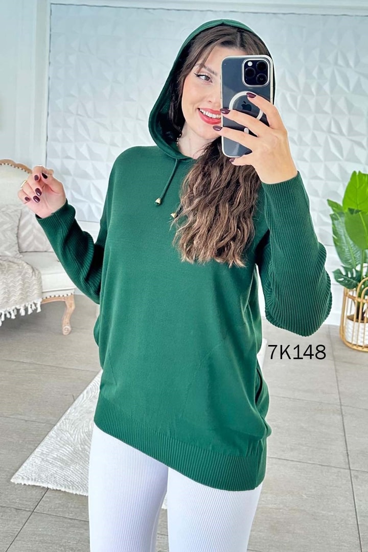 Kapşonlu Triko Bluz