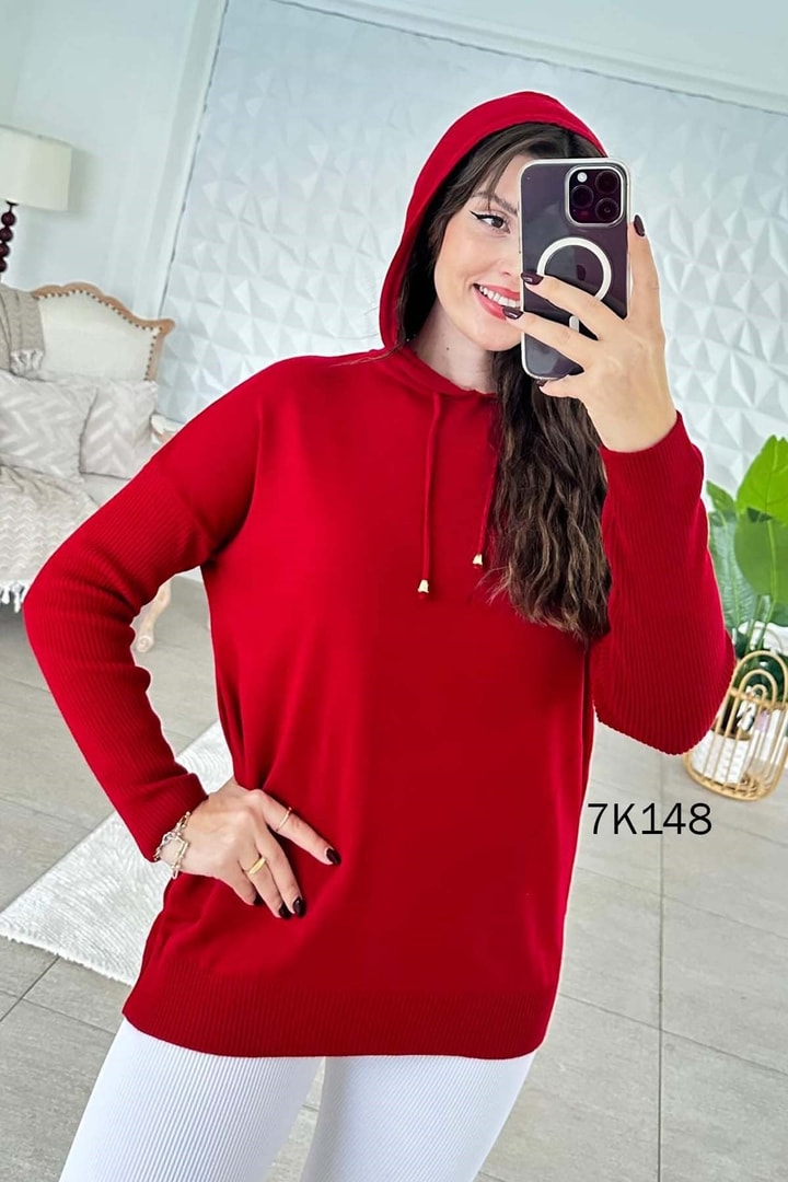 Kapşonlu Triko Bluz