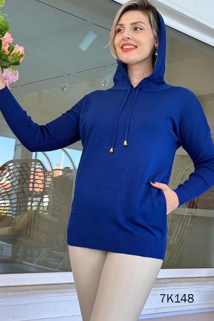 Kapşonlu Triko Bluz