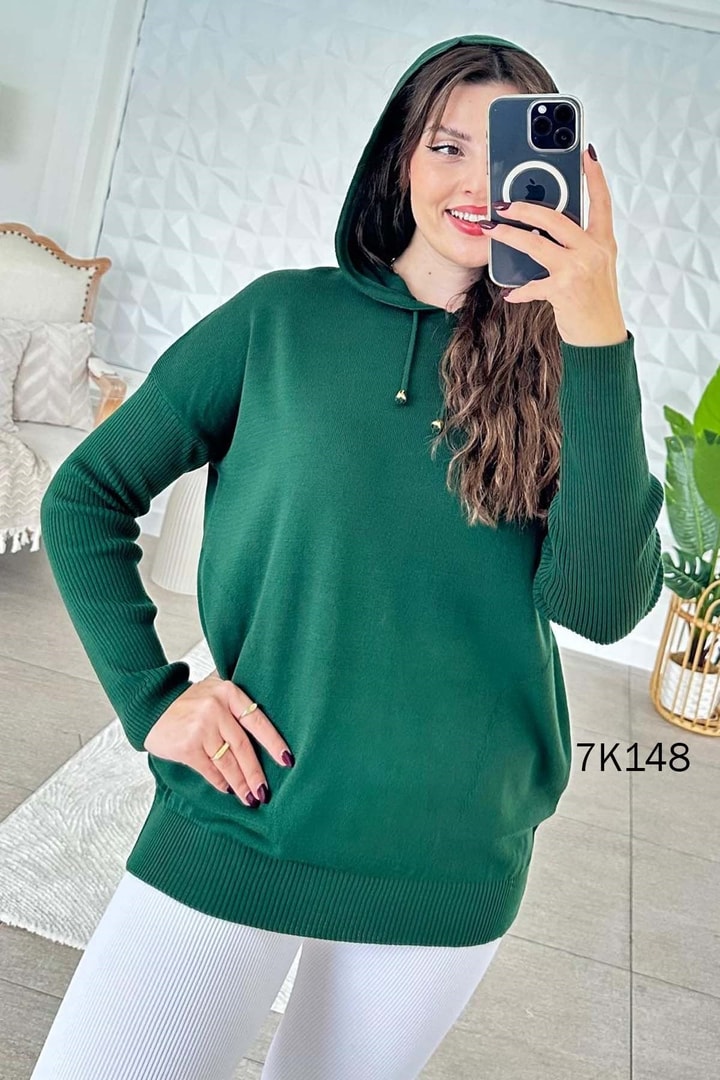 Kapşonlu Triko Bluz