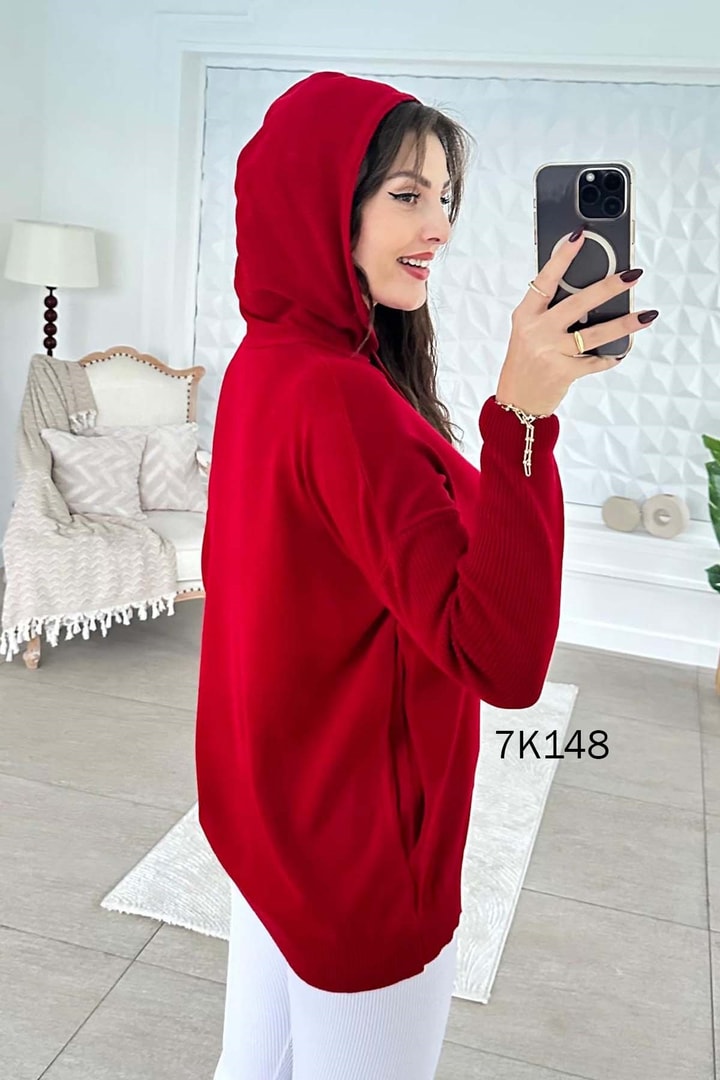 Kapşonlu Triko Bluz