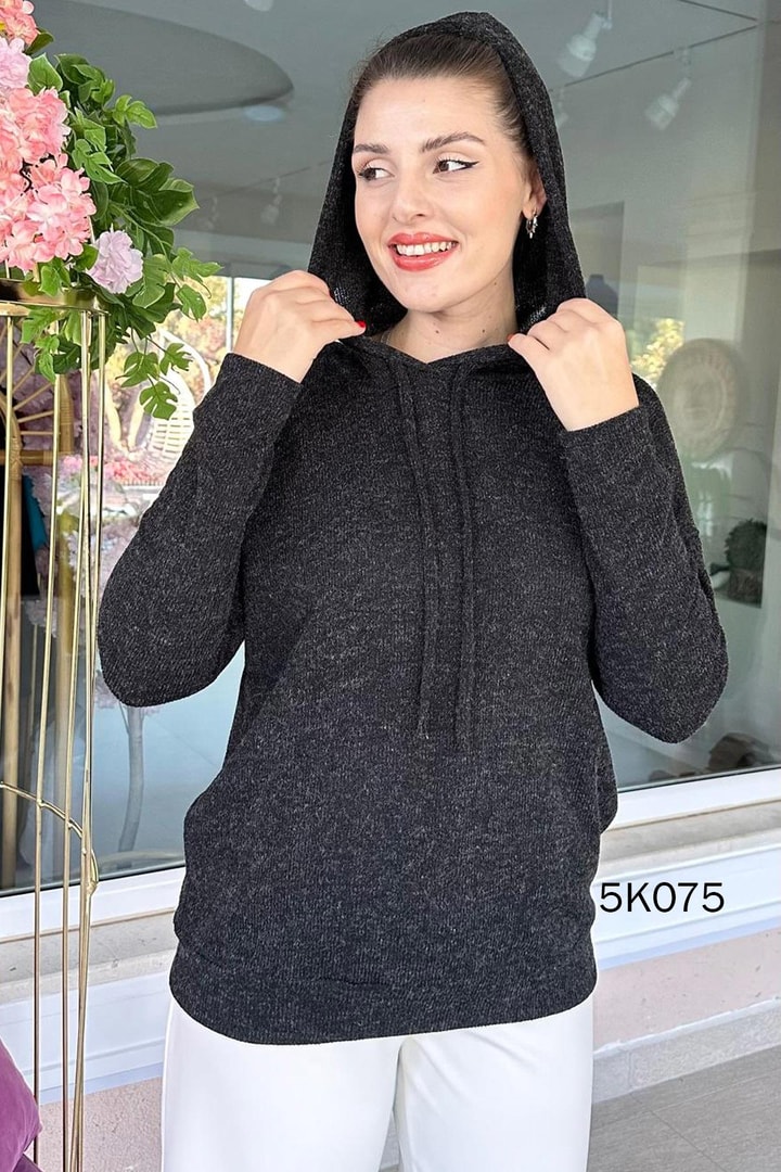Kapşonlu Triko Bluz