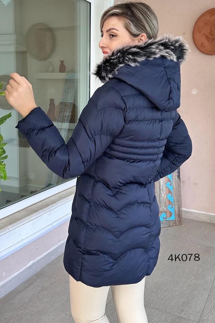 Kapşonlu Uzun Şişme Mont
