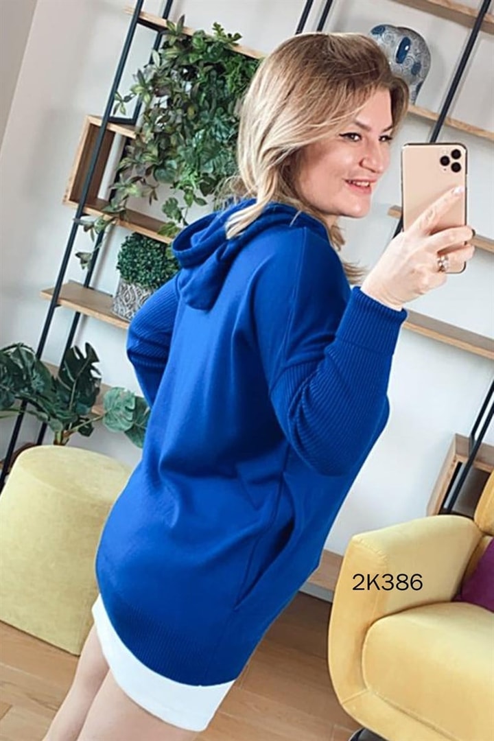 Kapşonlu Yandan Cepli Triko Bluz