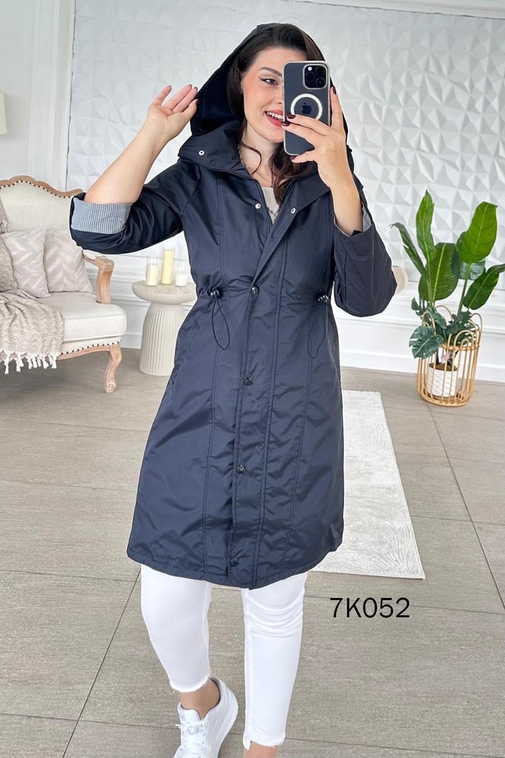 Kapşonu Çıkarılabilir Beli Büzgülü Trençkot