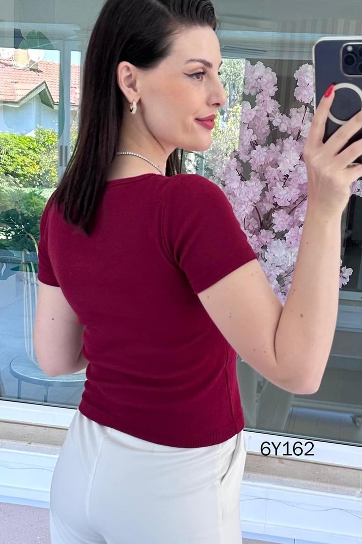 Kare Yaka Fitilli Kaşkorse Tshirt