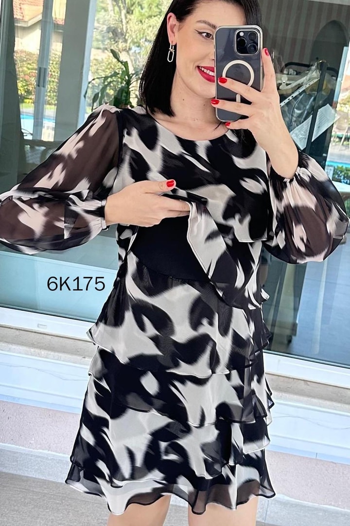 Kat Kat Şifon Elbise