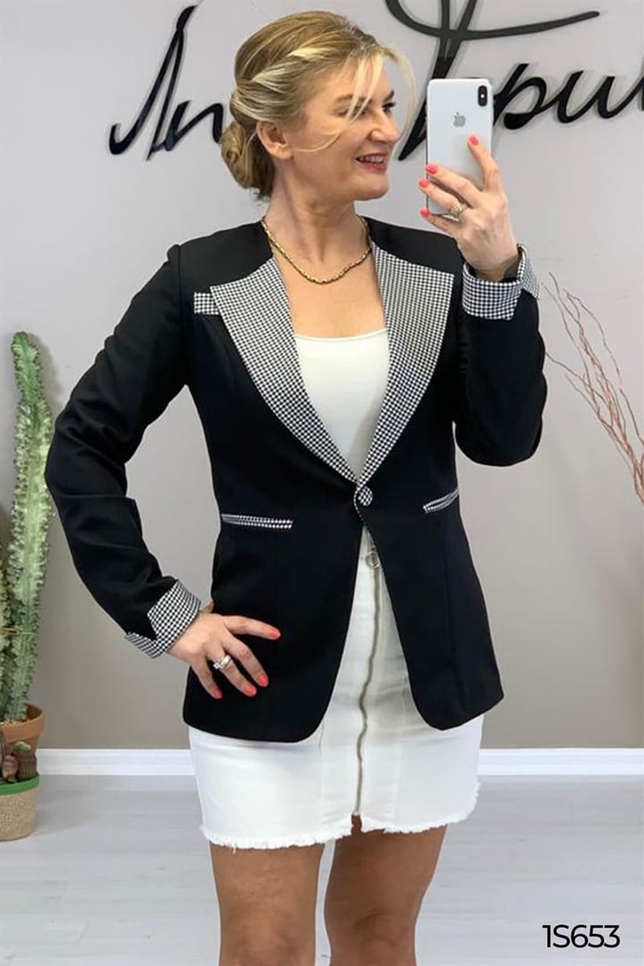 Kaz Ayağı Desenli Blazer Ceket