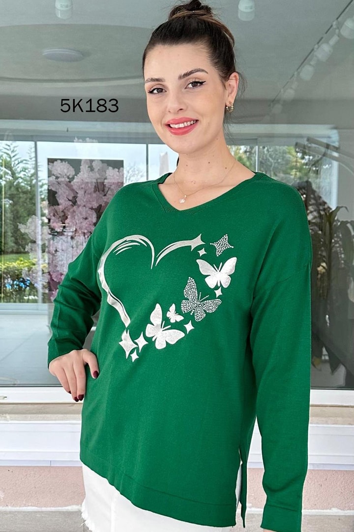 Kelebek Baskılı Triko Bluz