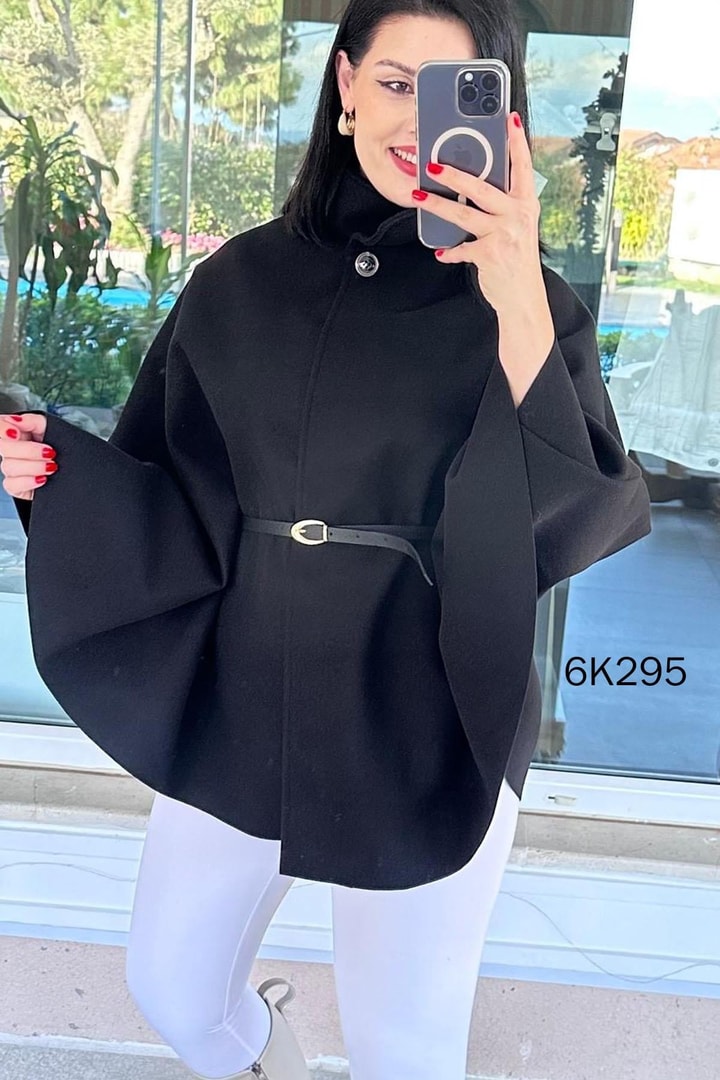 Kemerli Kaşe Pelerin