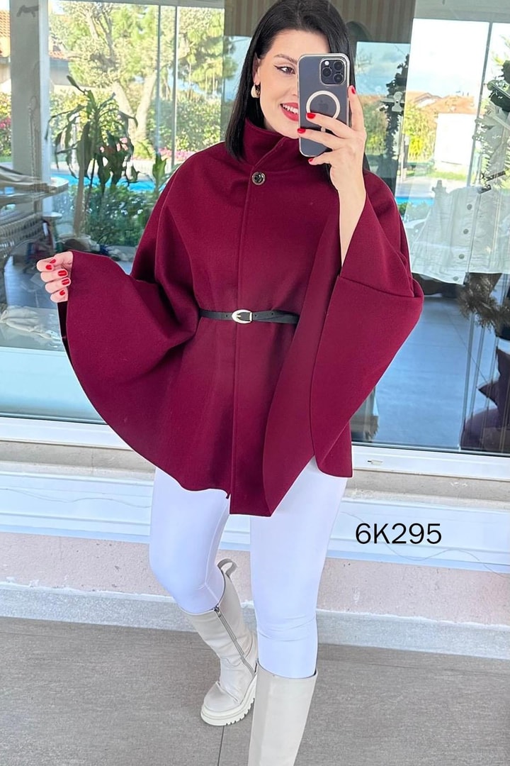 Kemerli Kaşe Pelerin