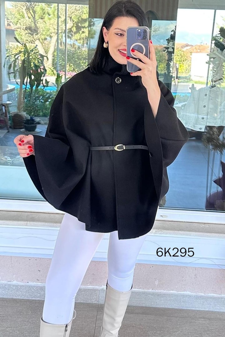 Kemerli Kaşe Pelerin