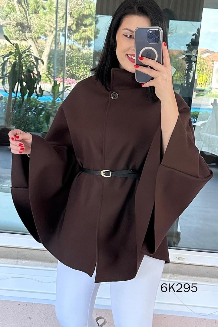 Kemerli Kaşe Pelerin