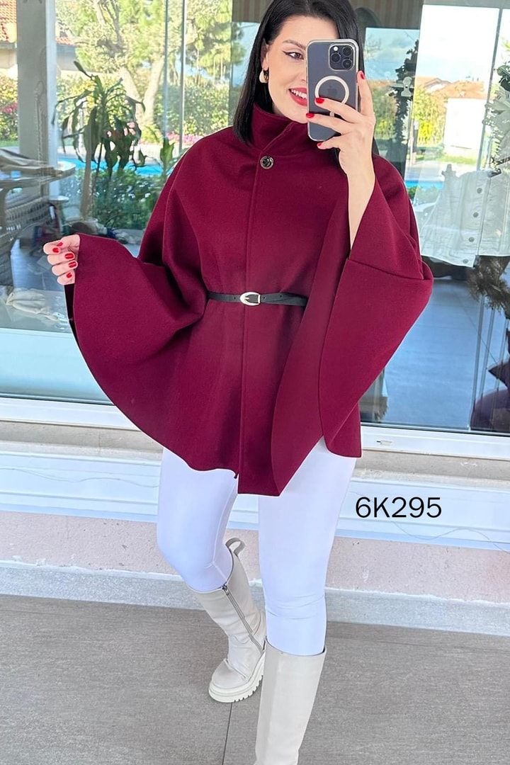 Kemerli Kaşe Pelerin