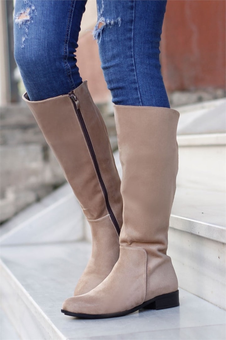 Arkası Taşlı Diz Altı Çizme