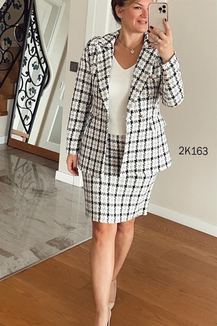 Klasik Yaka Ekose Blazer Ceket