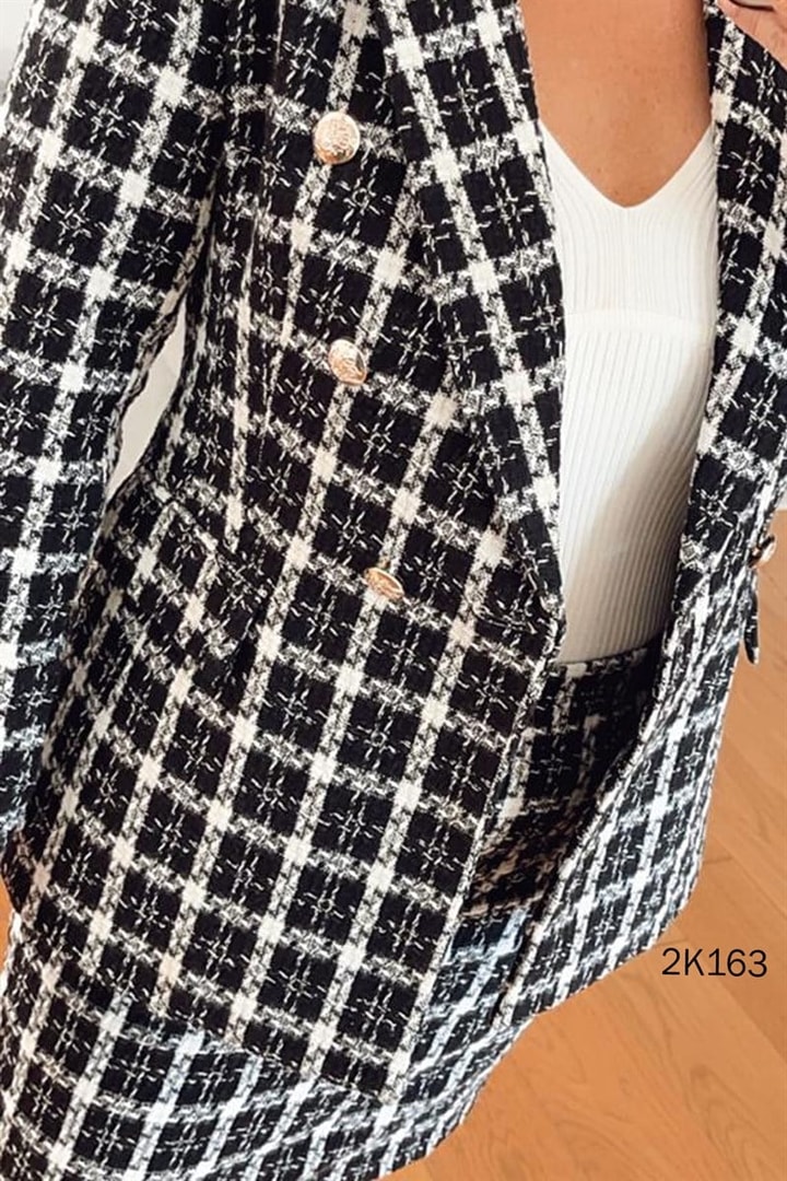Klasik Yaka Ekose Blazer Ceket
