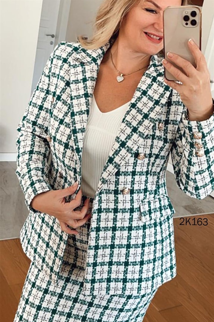 Klasik Yaka Ekose Blazer Ceket