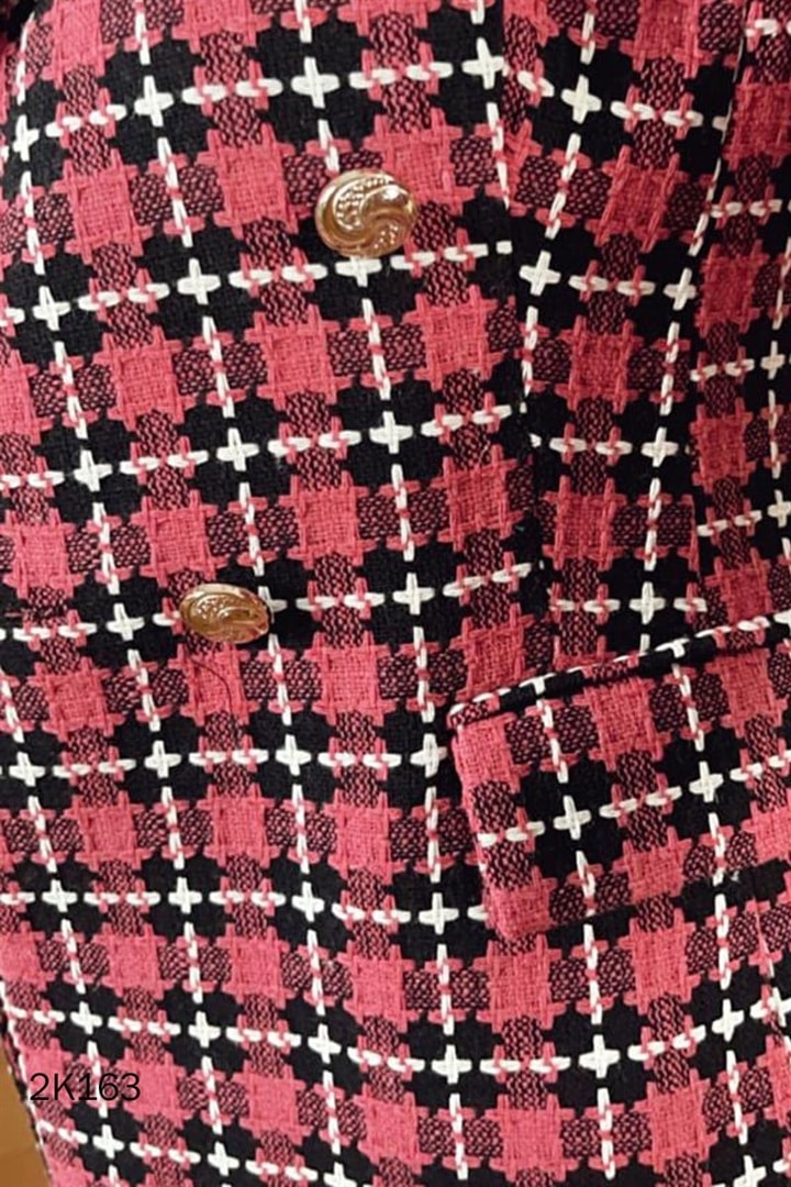 Klasik Yaka Ekose Blazer Ceket