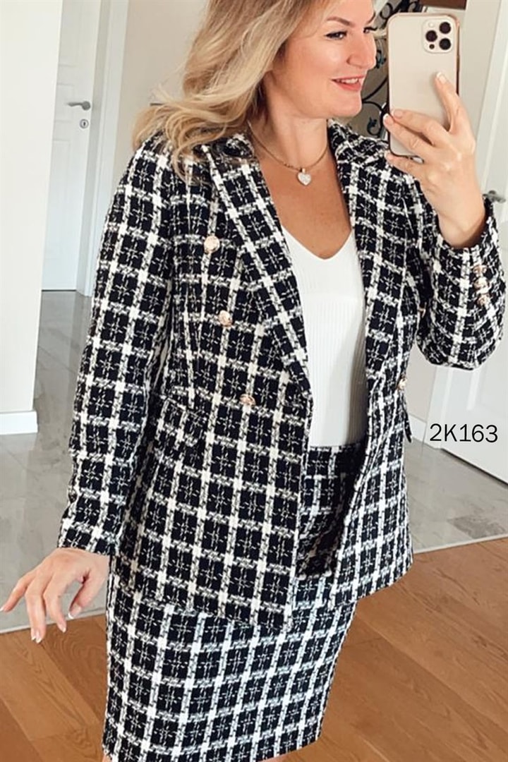 Klasik Yaka Ekose Blazer Ceket