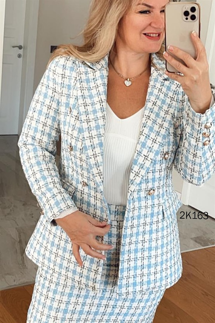 Klasik Yaka Ekose Blazer Ceket