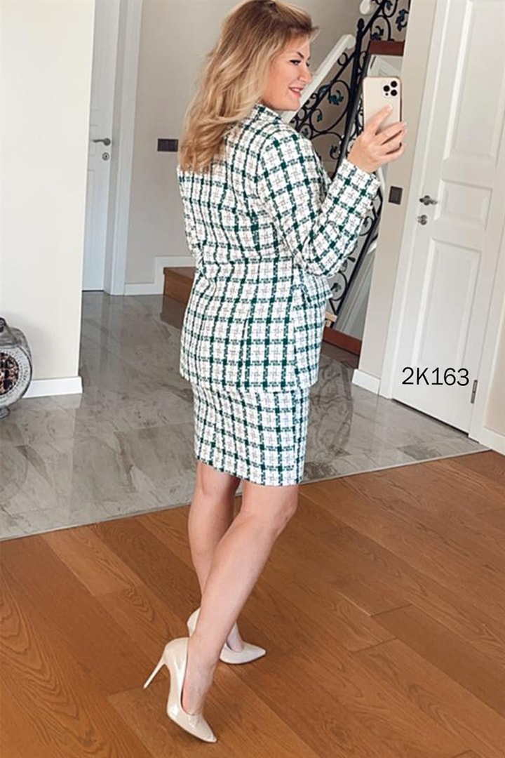 Klasik Yaka Ekose Blazer Ceket