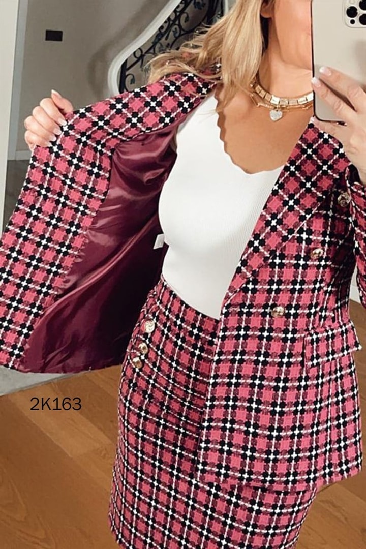 Klasik Yaka Ekose Blazer Ceket
