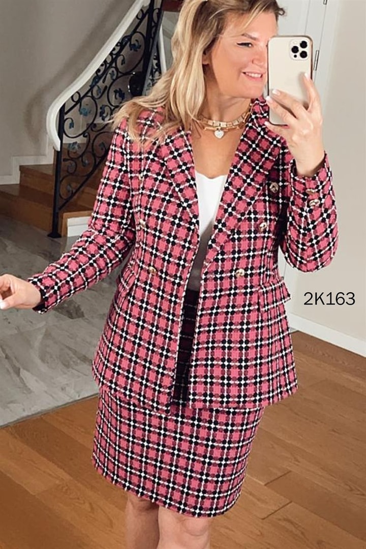 Klasik Yaka Ekose Blazer Ceket