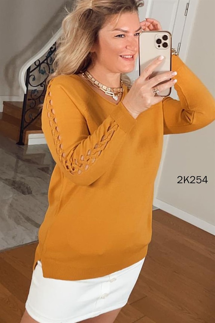 Kolları Balık Sırtı Detaylı Triko Bluz