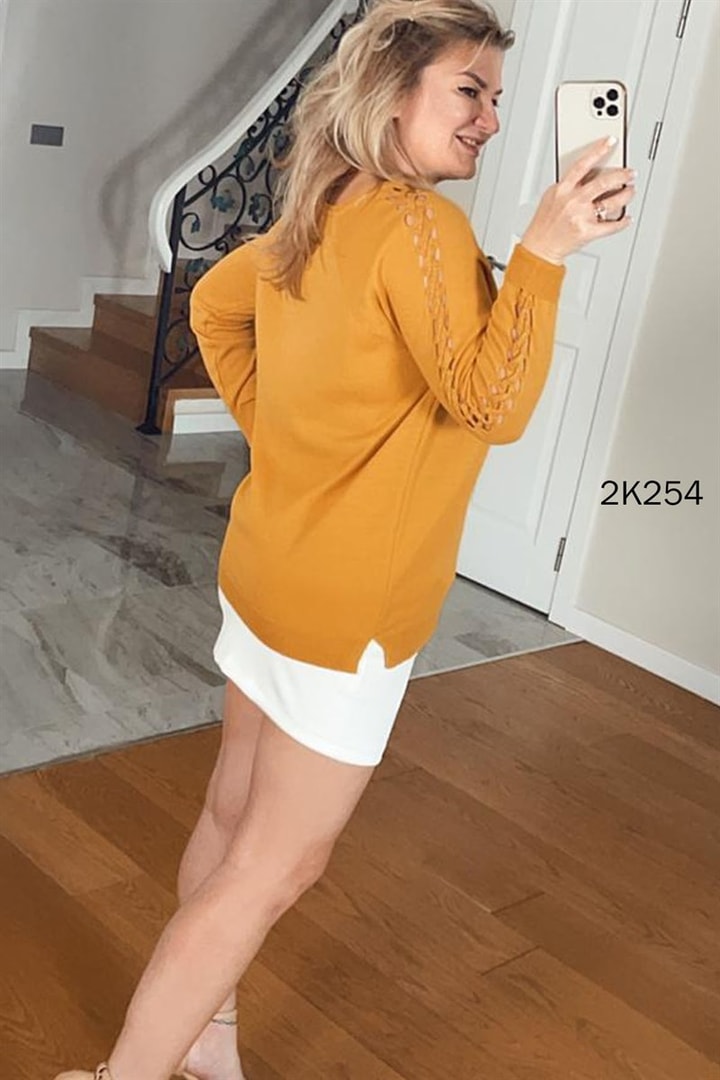 Kolları Balık Sırtı Detaylı Triko Bluz