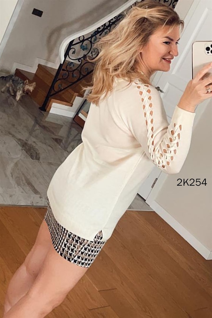 Kolları Balık Sırtı Detaylı Triko Bluz