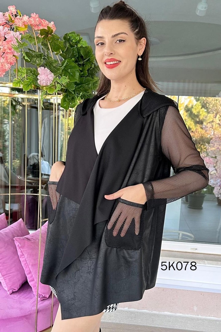 Kolları Fileli Kapşonlu Hırka