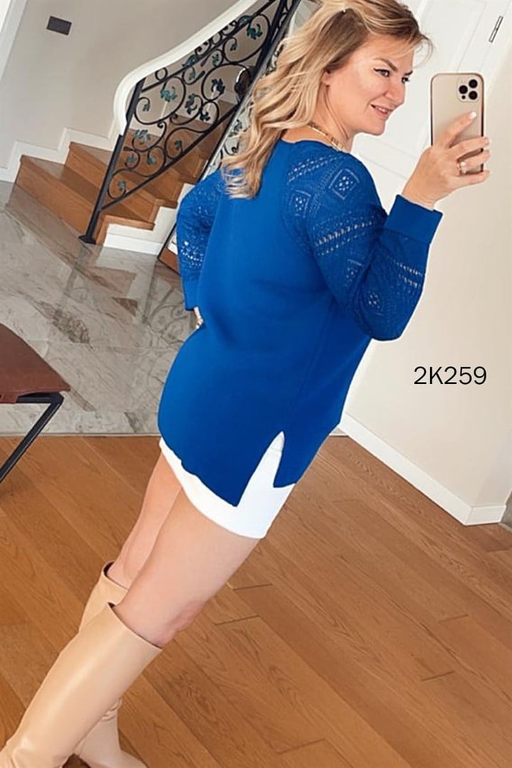 Kolları İşlemeli Simli Triko Bluz