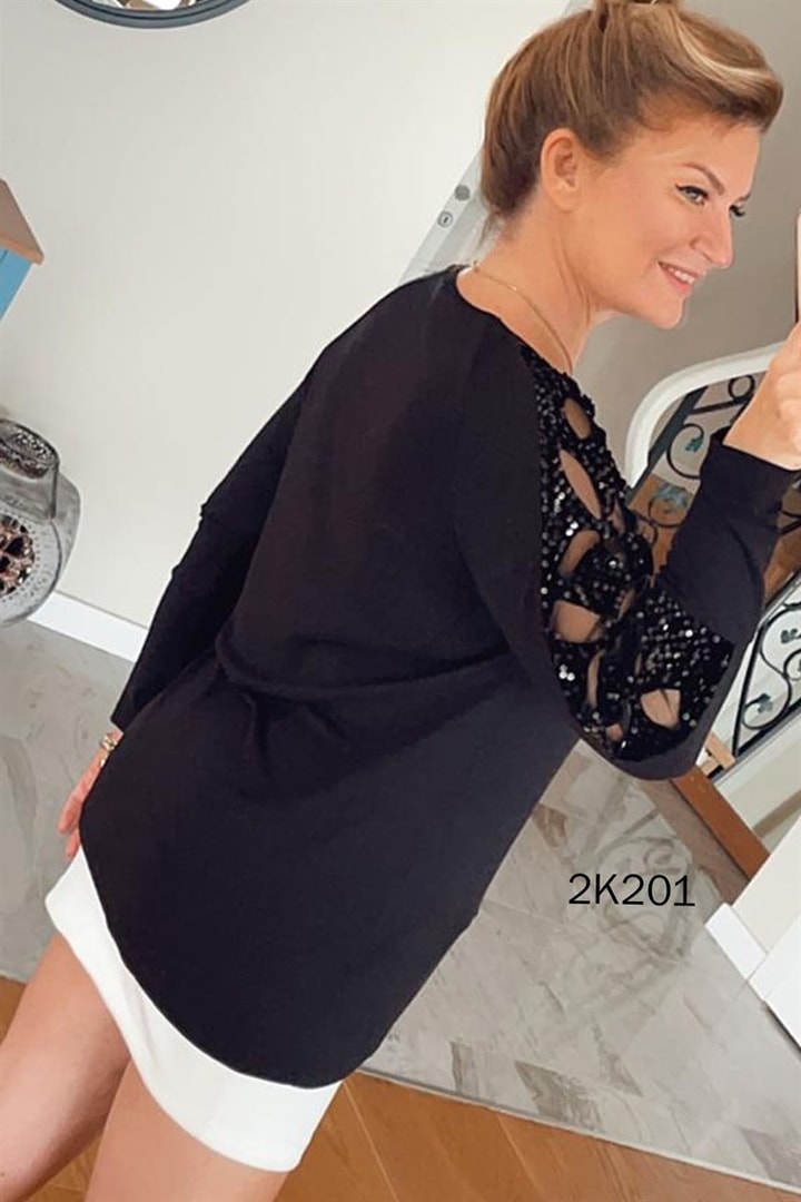 Kolları Lazer Kesim Pul Detay Bluz