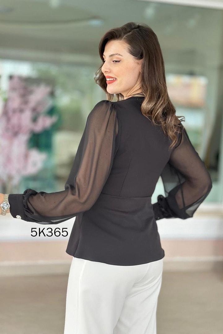 Kolları Şifon Çiçekli Double Bluz