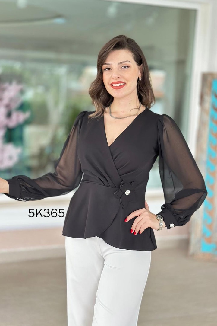 Kolları Şifon Çiçekli Double Bluz