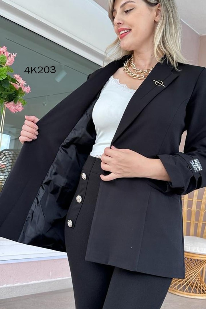 Kolu Büzgülü Krep Kumaş Blazer Ceket