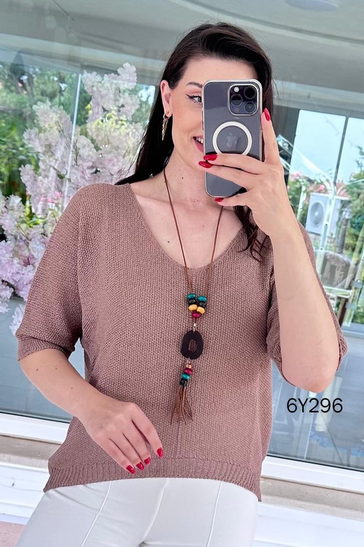 Kolye Hediyeli Triko Bluz