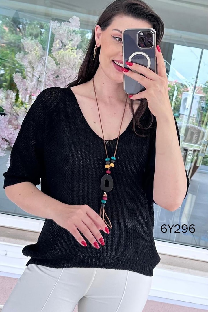 Kolye Hediyeli Triko Bluz