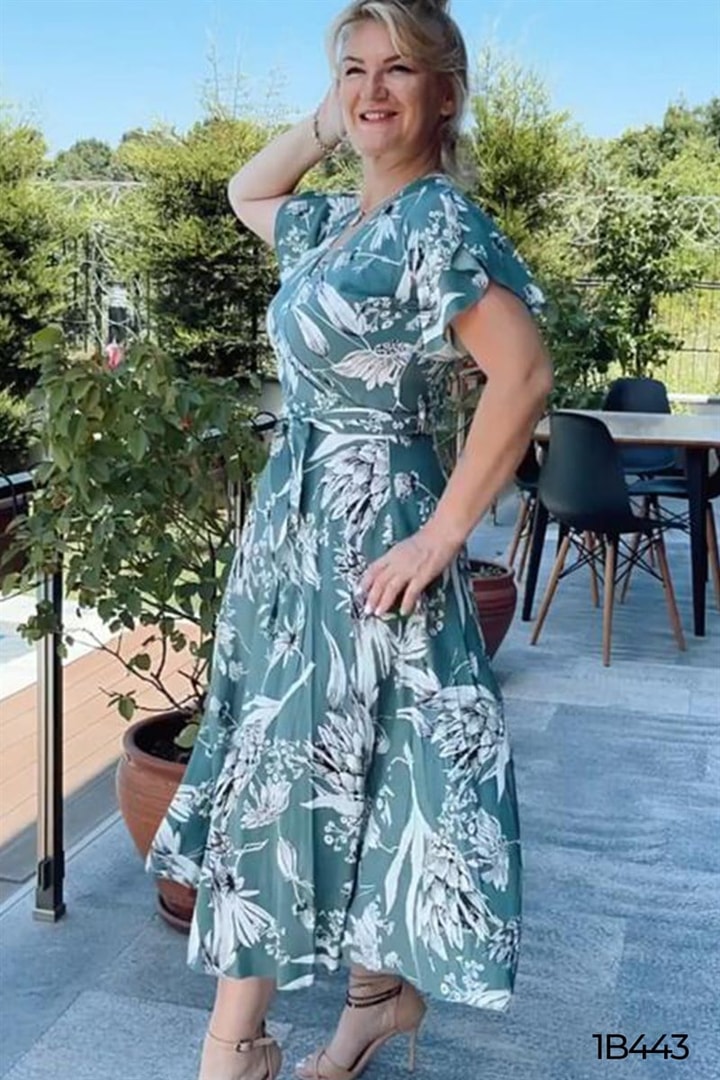 Kruvaze Yaka  Belden Bağlamalı Elbise