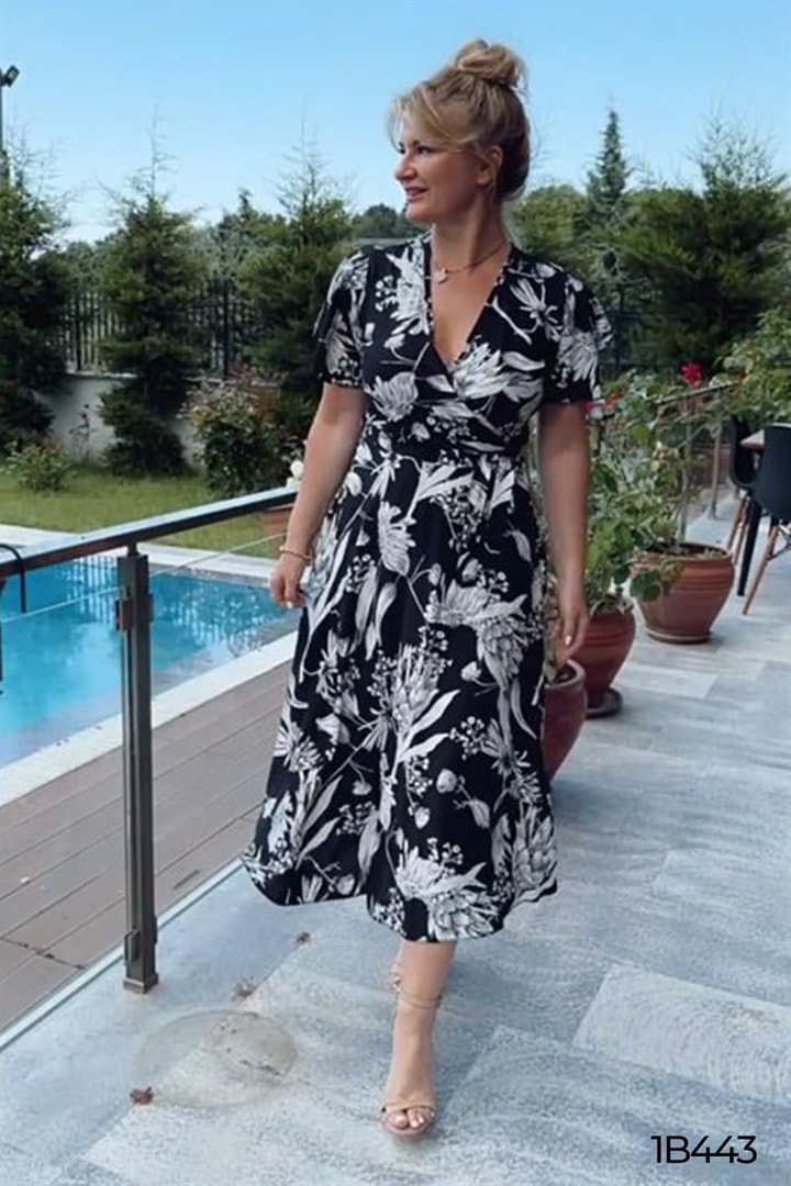Kruvaze Yaka  Belden Bağlamalı Elbise