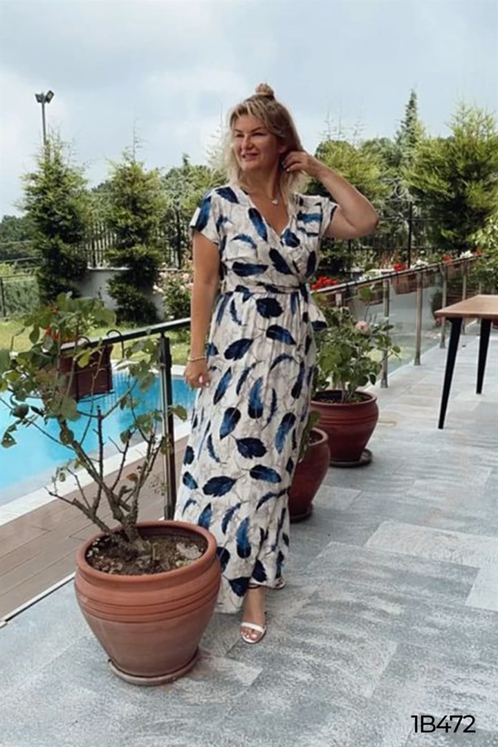 Kruvaze Yaka Belden Bağlamalı Elbise