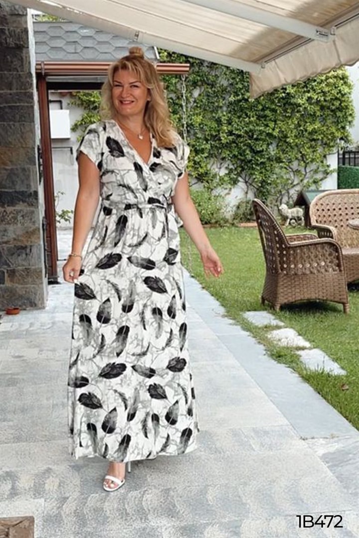 Kruvaze Yaka Belden Bağlamalı Elbise
