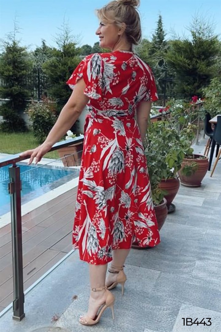 Kruvaze Yaka  Belden Bağlamalı Elbise