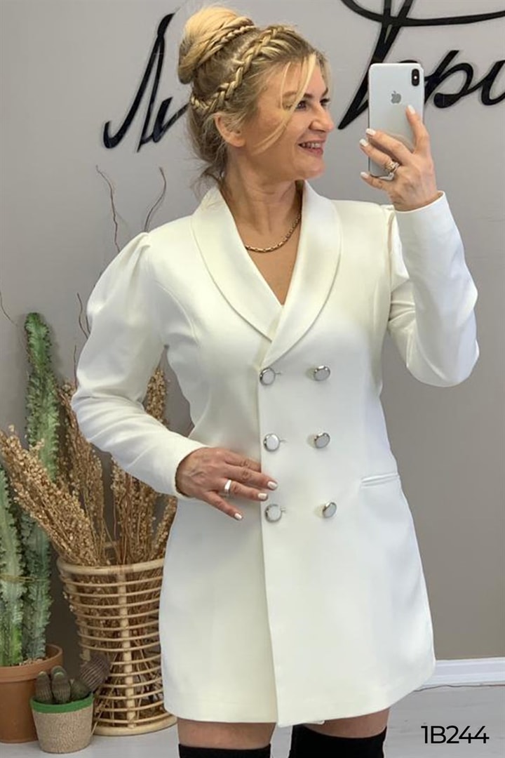 Kruvaze Yaka Metal Düğmeli  Blazer Ceket