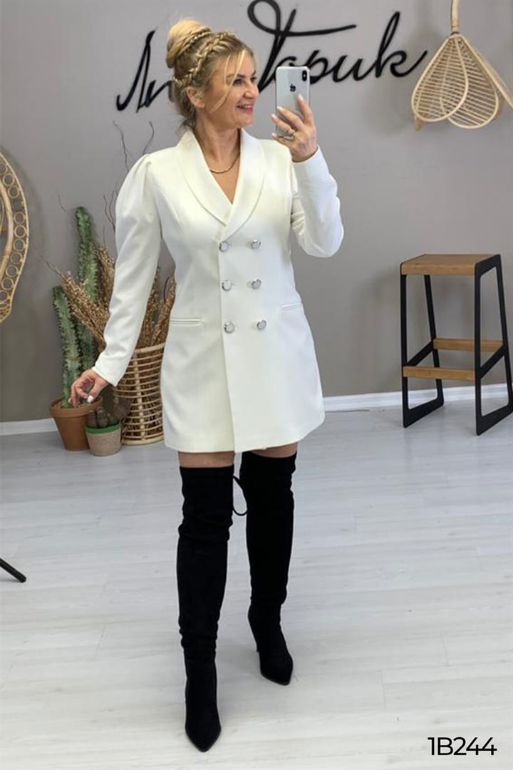 Kruvaze Yaka Metal Düğmeli  Blazer Ceket