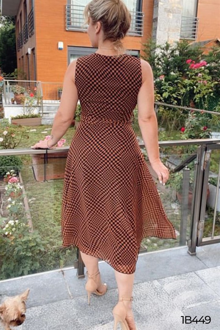 Kruvaze Yaka Sıfır Kol Şifon Elbise